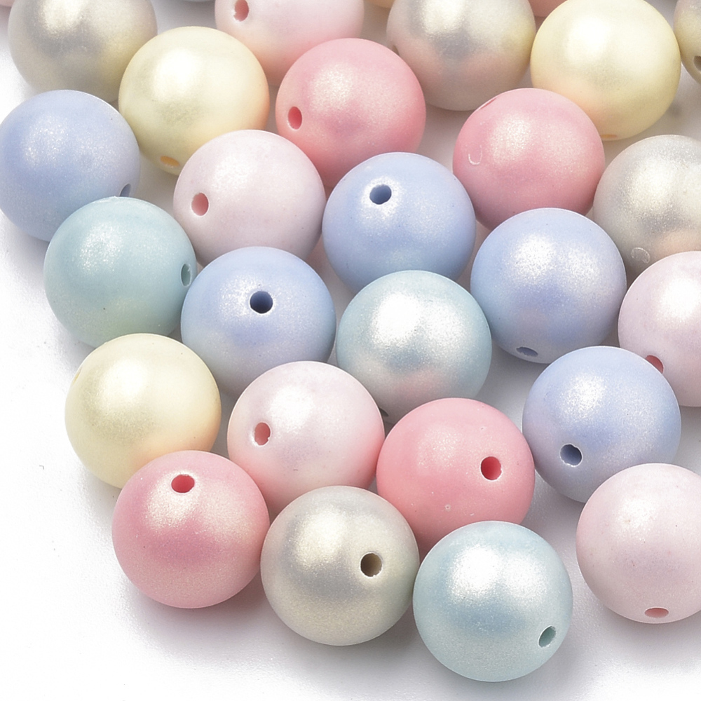 PandaHall Spray Painted Style Acrylic Beads, Rubberized, Round, Mixed Color, 8mm, Hole: 1mm; about 1800pcs/500g Acrylic Round Multicolor
