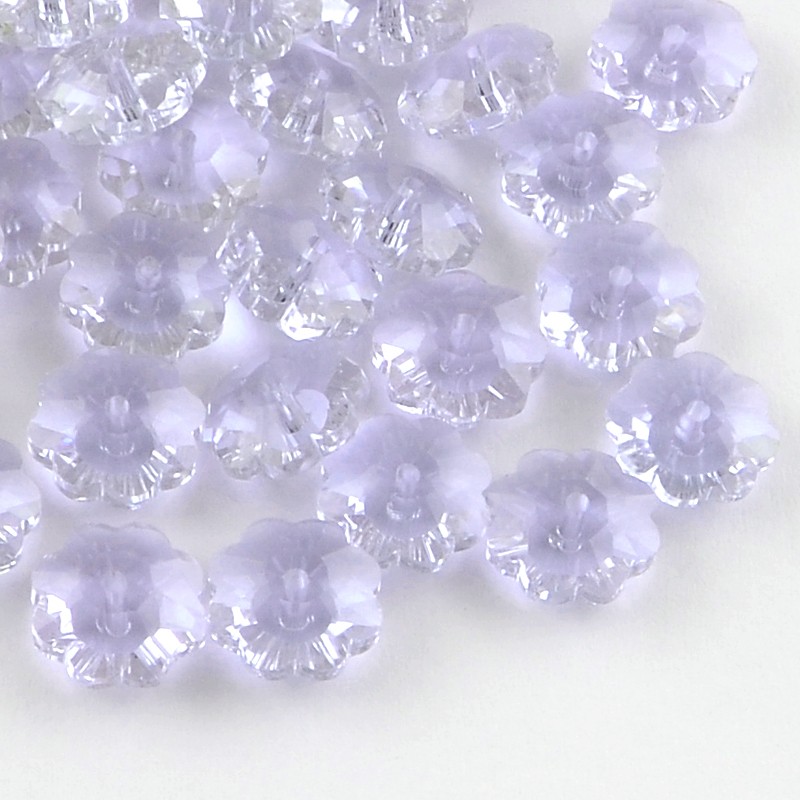 PandaHall Flower Transparent Glass Beads, Marguerite Beads, Faceted, Lilac, 9.5~10x4mm, Hole: 1mm Glass Flower Purple