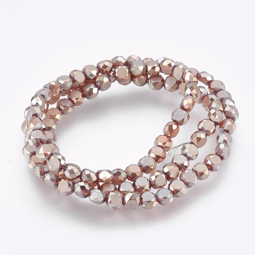 PandaHall Full Rainbow Plated Frosted Glass Faceted Flat Round Beads Strands, DarkSalmon, 4x3mm, Hole: 1mm; about 99pcs/strand, 13.9" Glass...