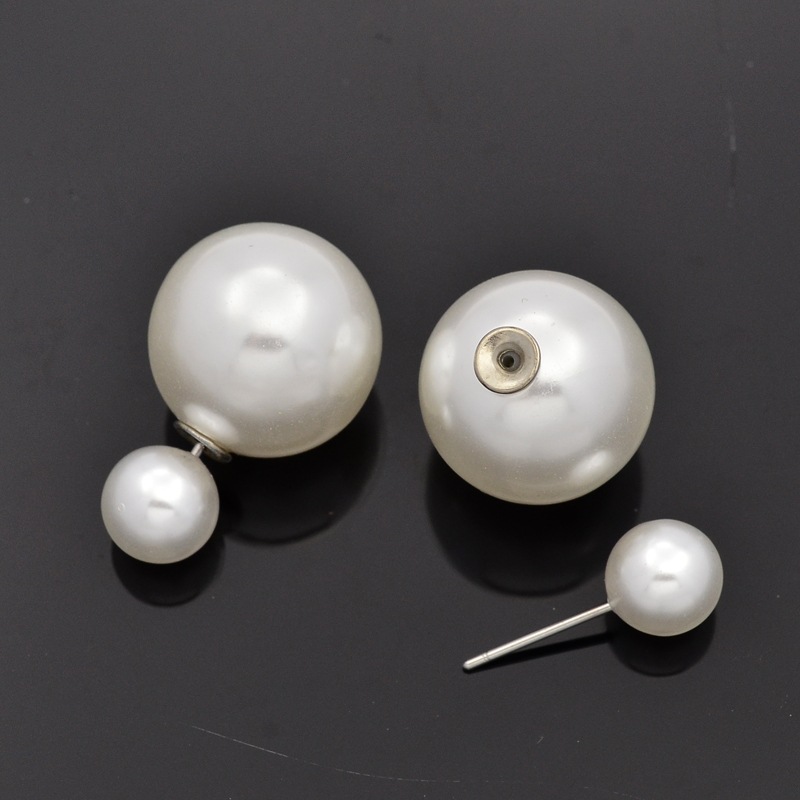 PandaHall Electroplated Plastic Pearl Ball Stud Earrings, White, 8~15.5mm, Pin: 0.8mm Plastic White