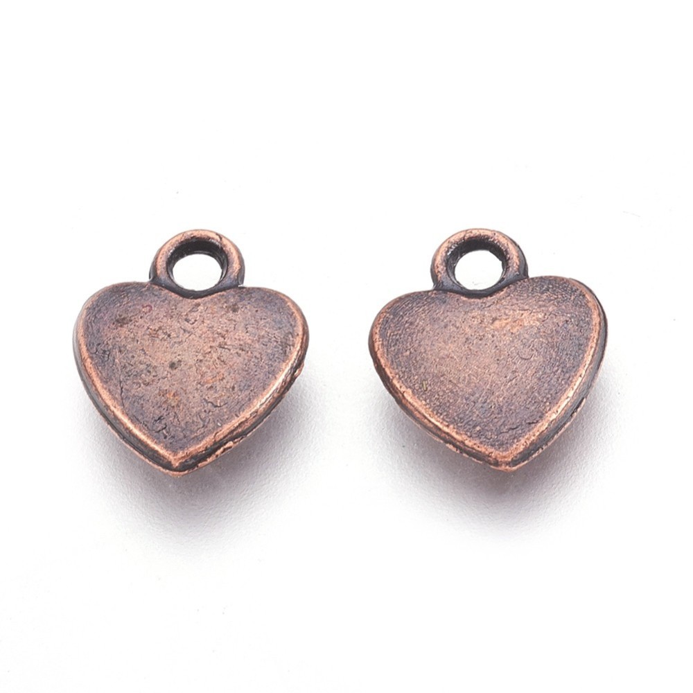PandaHall Tibetan Red Copper Metal Charms, Lead Free and Cadmium Free, Heart, about 12mm long, 10mm wide, 2.5mm thick hole: 2mm Alloy Heart
