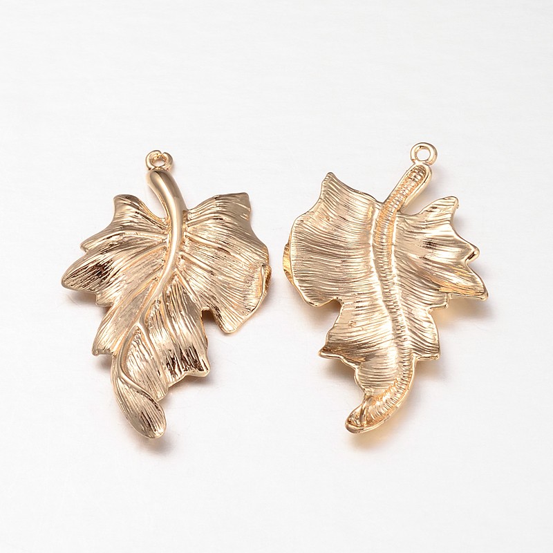 PandaHall Rack Plating Brass Links, Leaf, Lead Free & Cadmium Free, Golden, 35x22x3mm, Hole: 0.5mm Brass Leaf