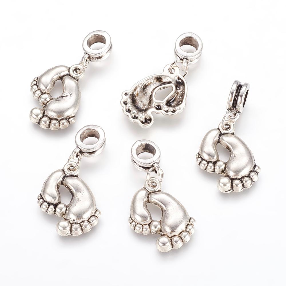 PandaHall Alloy European Dangle Beads, Foot, Antique Silver, 32mm, Hole: 5mm Alloy Others