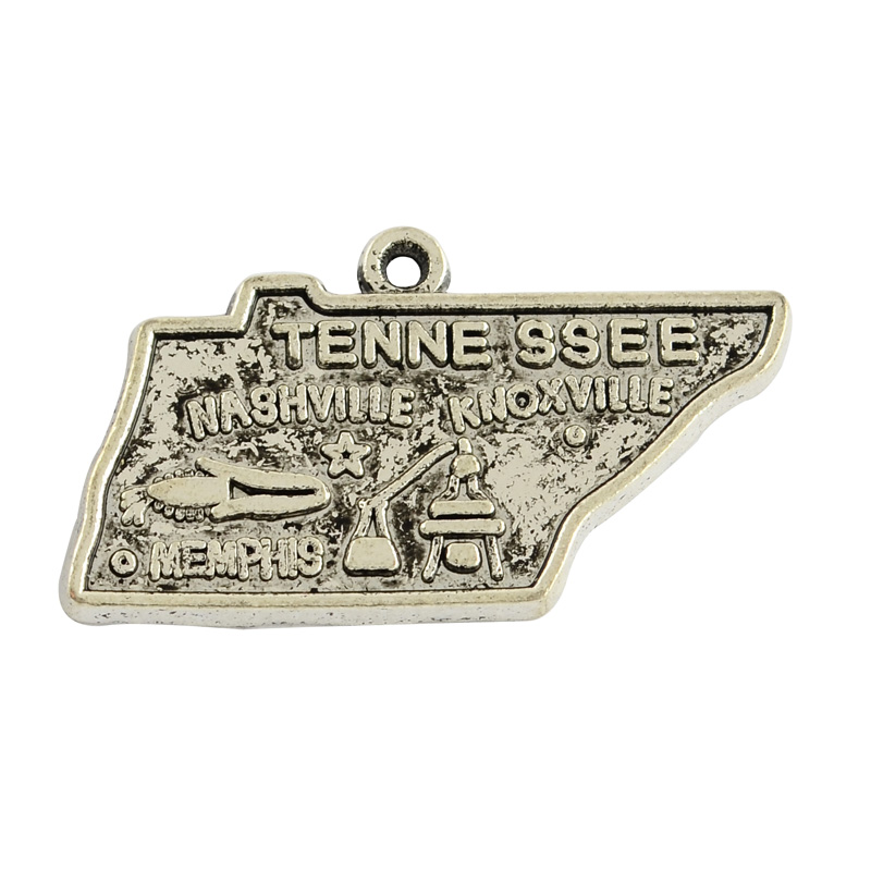 PandaHall Tibetan Style Alloy Trapezoid USA Map Tennessee Pendants, with Words, Lead Free & Nickel Free, Antique Silver, 17x30x2mm, Hole...