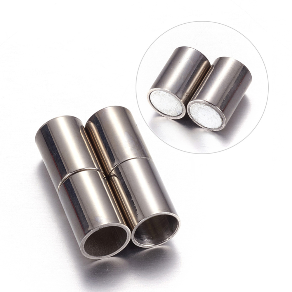 PandaHall Column 304 Stainless Steel Magnetic Clasps, Stainless Steel Color, 20x7mm, Hole: 6mm Stainless Steel Column