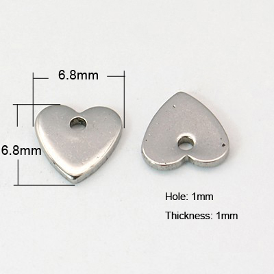 PandaHall 304 Stainless Steel Blank Stamping Tag Pendants, Heart, 6.8x6.8x1mm, Hole: 1mm Stainless Steel Heart