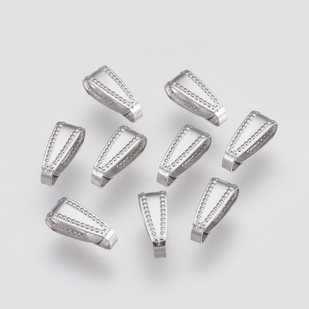 PandaHall 304 Stainless Steel Snap On Bails, Stainless Steel Color, 11x4x0.5mm, Hole: 3.5x10mm Stainless Steel