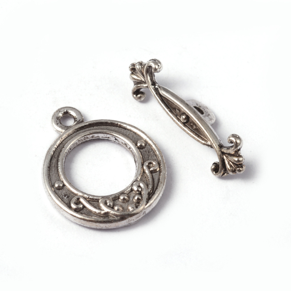 PandaHall Tibetan Silver Toggle Clasps Clasps, Lead Free and Cadmium Free, Flat Round, Antique Silver, Flat Round: about 16mm wide, 19.5mm...