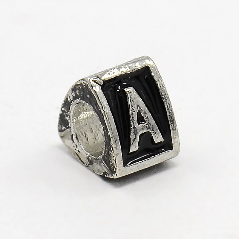PandaHall Platinum Tone Zine Alloy Enamel European Beads, Large Hole Triangle Beads with Letter.A, 9x9x7mm, Hole: 5mm Alloy+Enamel Triangle...