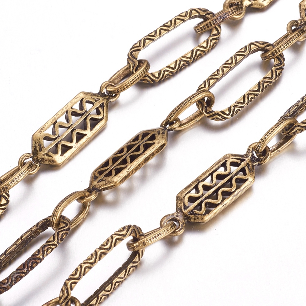 PandaHall Handmade Alloy Chains, Cadmium Free & Nickel Free & Lead Free, Antique Bronze, 20x9mm,; 5x9mm; 25.5x7mm; 1m/strand Alloy