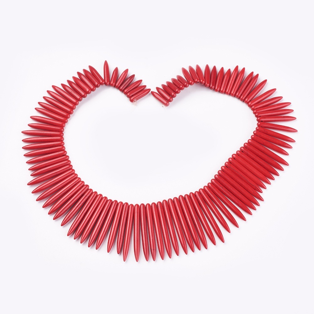 PandaHall Natural Howlite Beads Strands, Tusk Shape, Dyed, Red, 20~50x5mm, Hole: 1mm Howlite Others Red