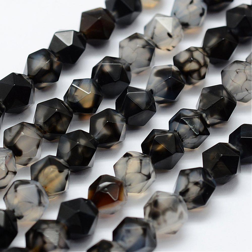 PandaHall Natural Agate Beads Strands, Faceted, Round, Dyed, Black, 8x7mm, Hole: 1.5mm; about 49pcs/strand, 14.9''(38cm) Natural Agate Round...