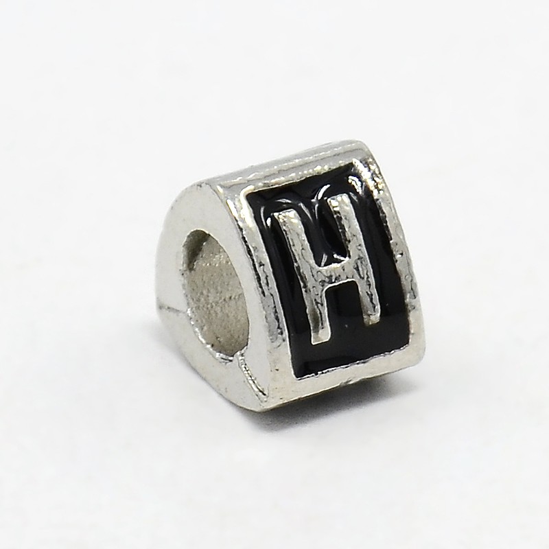 PandaHall Platinum Tone Zine Alloy Enamel European Beads, Large Hole Triangle Beads with Letter.H, 9x9x7mm, Hole: 5mm Alloy+Enamel Triangle...