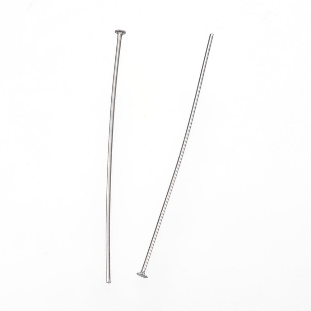 PandaHall 304 Stainless Steel Head pins, Stainless Steel Color, 40mm, Pin: 0.7mm; Head: 1.2mm Stainless Steel