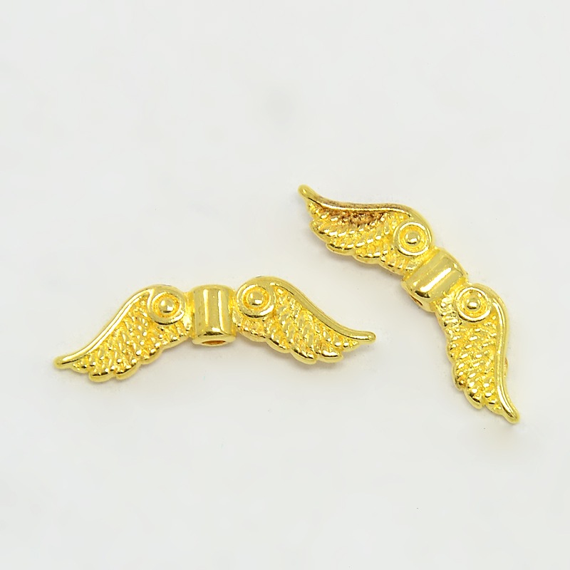 PandaHall Tibetan Style Beads, Lead Free & Cadmium Free, Golden Color, Wing, 7x23x3mm, Hole: 1.5mm Alloy Wing