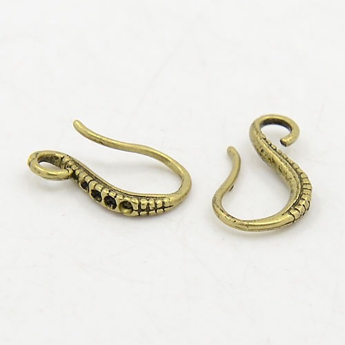 PandaHall Brass Earring Hooks, Nickel Free, Antique Bronze, 13mm long, 3.5mm wide, 1.5mm thick, hole: about 3.5mm Brass