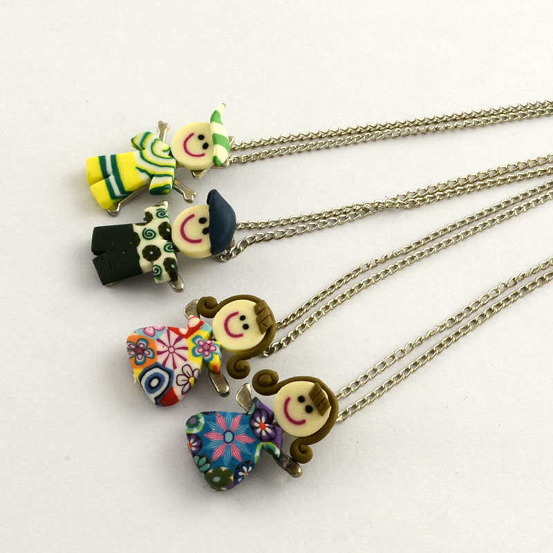 PandaHall Polymer Clay Pendant Necklaces, with Iron Chains, Child, Platinum, Mixed Color, 16.9" Polymer Clay Multicolor