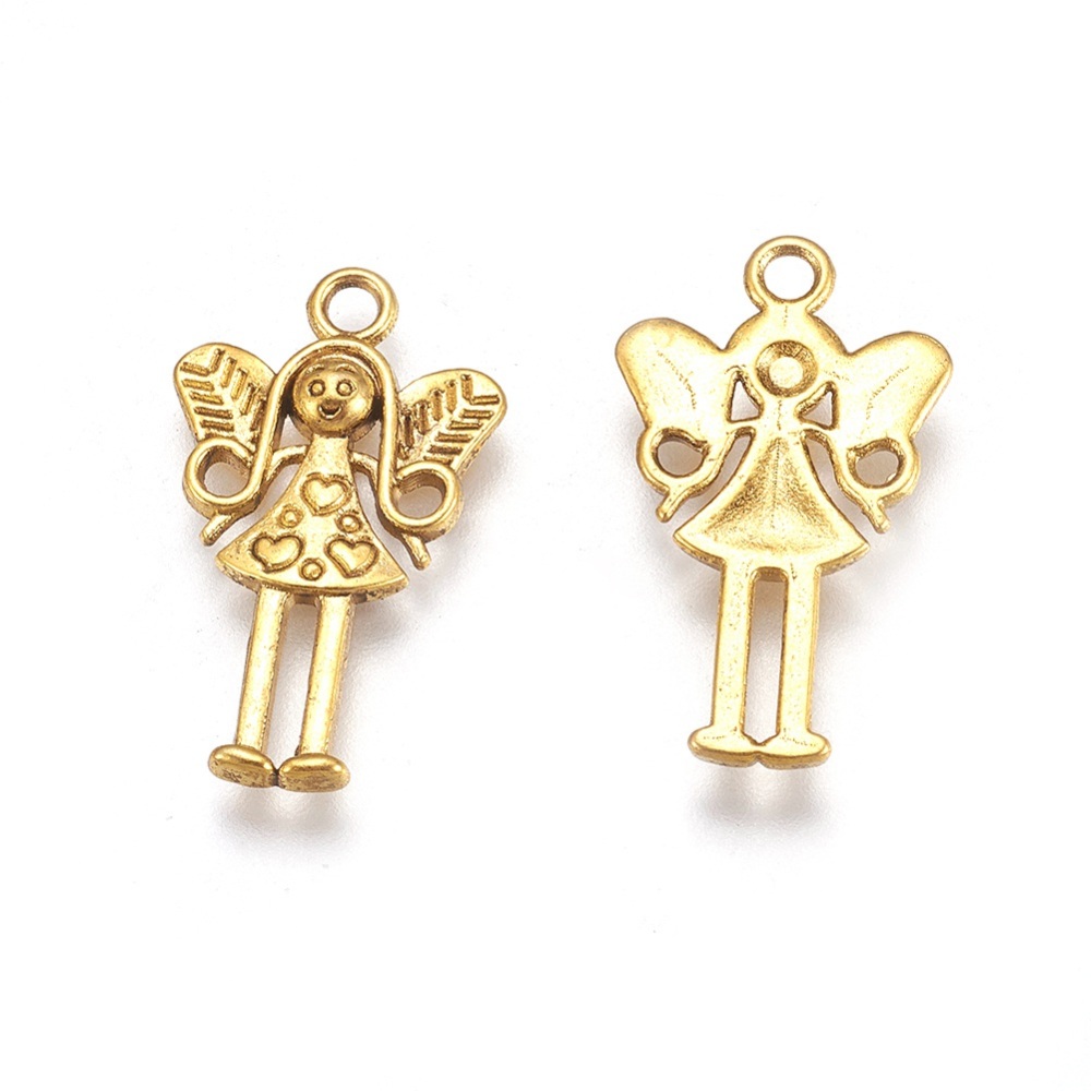 PandaHall Tibetan Style Fairy Pendants, Lead Free & Nickel Free, Antique Golden, 25x15x2mm Alloy Angel & Fairy