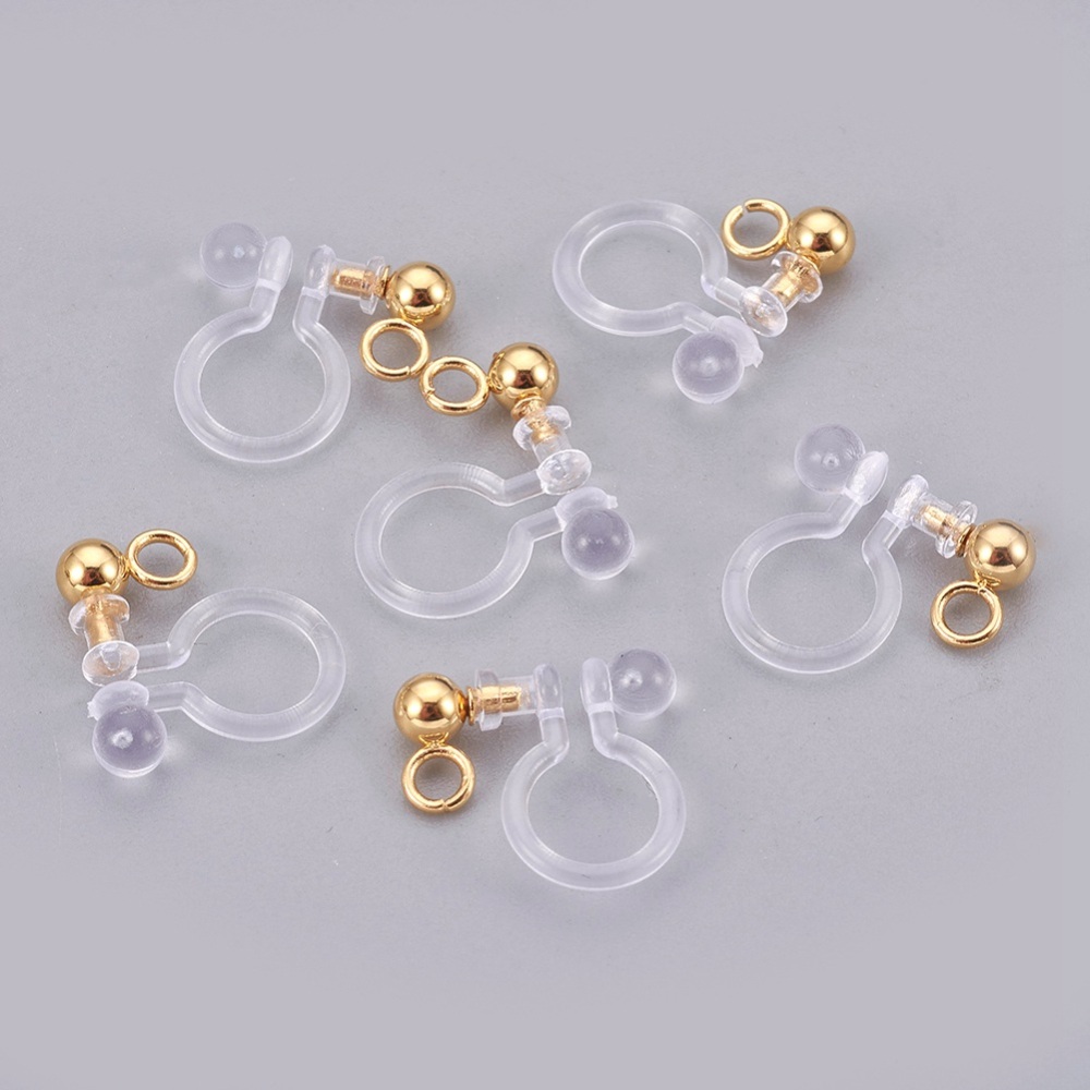PandaHall Stainless Steel Clip On Earring Finding, with Plastic, Golden, 12x10.5x3mm, Hole: 1.8mm Stainless Steel Clear