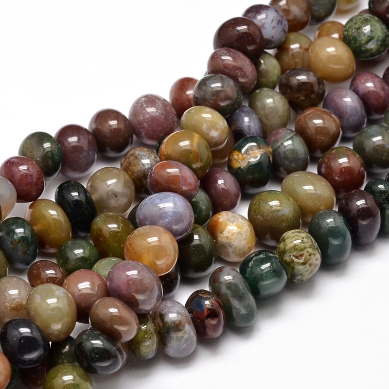 PandaHall Natural Indian Agate Gemstone Nuggets Bead Strands, 6~10x9~12x8~10mm, Hole: 1mm; about 15.3"~15.7" Indian Agate Nuggets