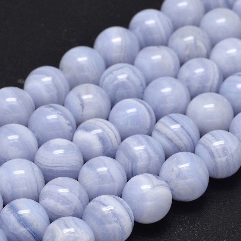PandaHall Round Natural Blue Lace Agate Bead Strands, 12mm, Hole: 1mm; about 33pcs/strand, 15.5" Blue Lace Agate Round