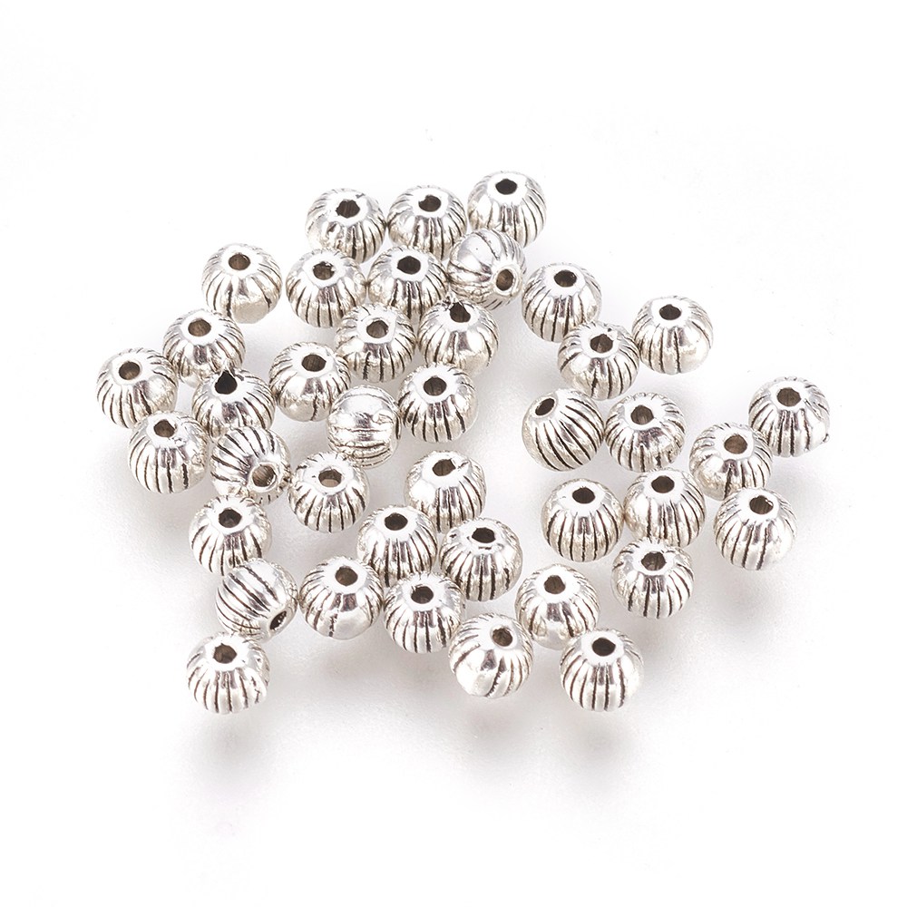 PandaHall Tibetan Style Beads, Lead Free and Cadmium Free, Round, Antique Silver Color, about 4mm in diameter, hole: 1mm Alloy Round
