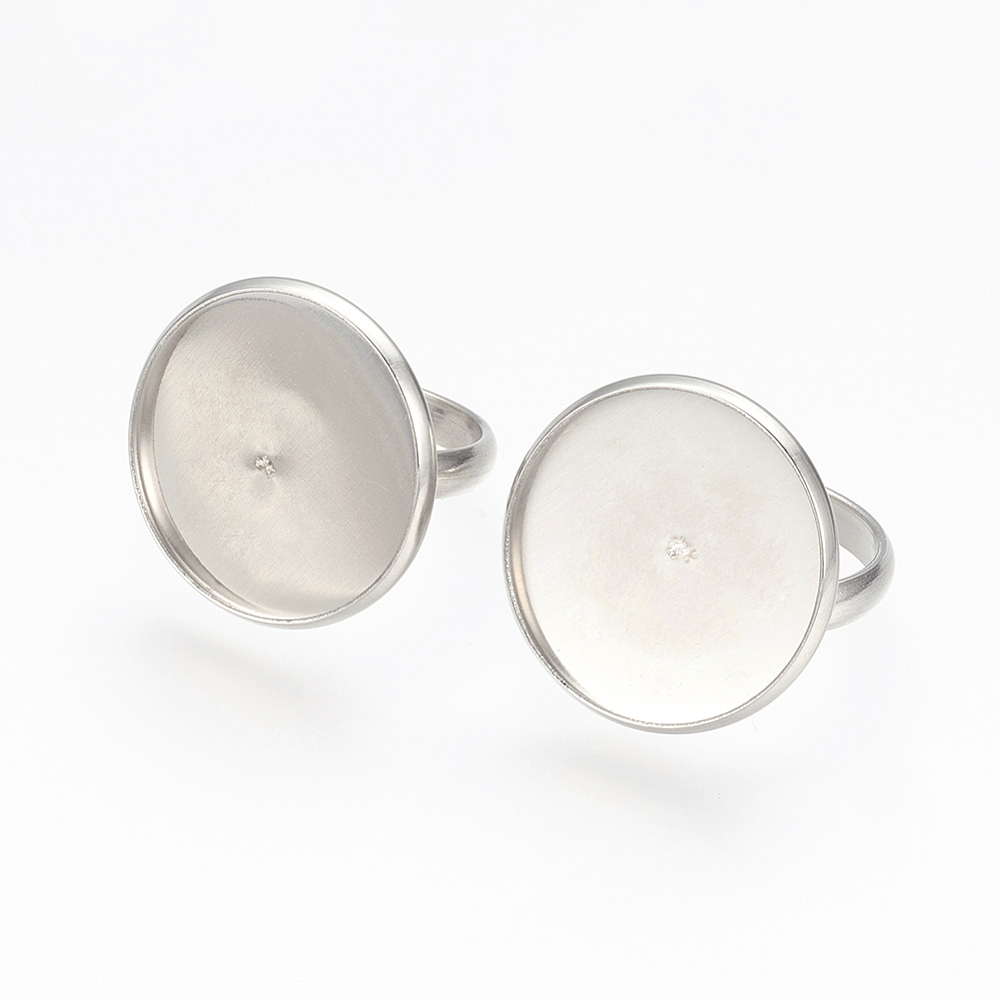 PandaHall Adjustable 304 Stainless Steel Finger Rings Components, Pad Ring Base Findings, Flat Round, Stainless Steel Color, Tray: 20mm;...