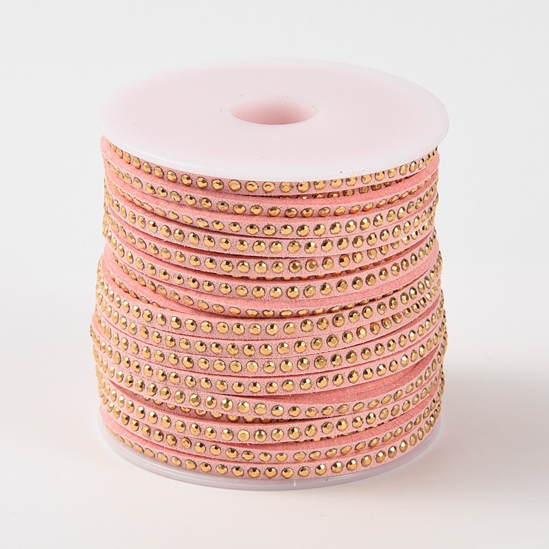 PandaHall Rivet Faux Suede Cord, Faux Suede Lace, with Aluminum, Pink, 3x2mm; about 20yards/roll Suede Pink