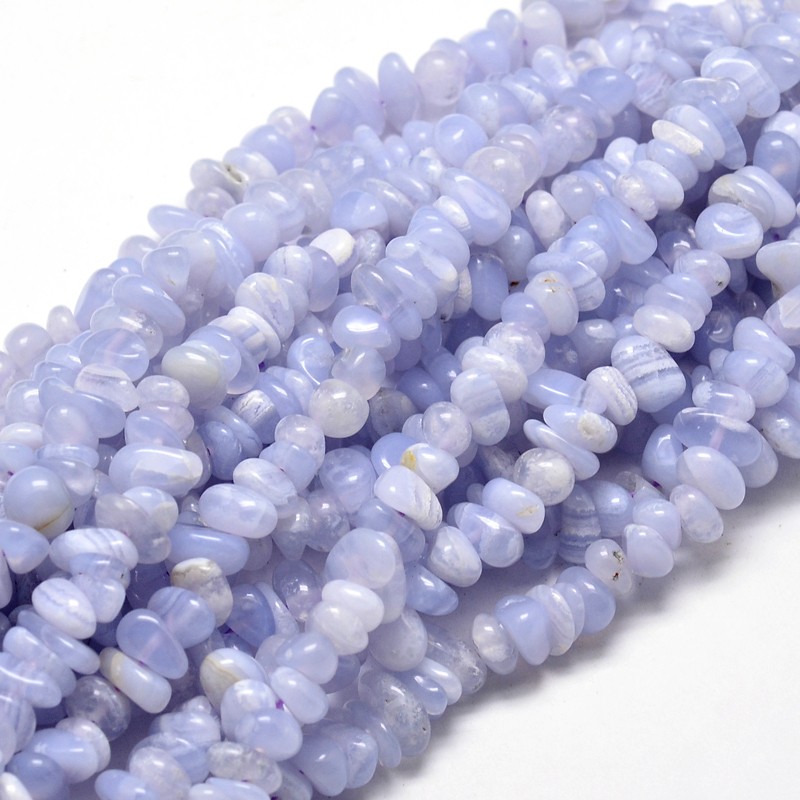 PandaHall Natural Blue Lace Agate Chip Beads Strands, 5~14x4~10mm, Hole: 1mm; about 15.5"~16.1" Blue Lace Agate Chip