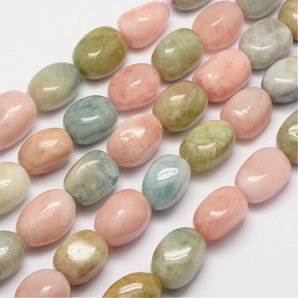 PandaHall Natural Morganite Bead Strands, Oval, 15~22x12~17mm, Hole: 1mm; about 19pcs/strand, 16.1" Morganite Oval