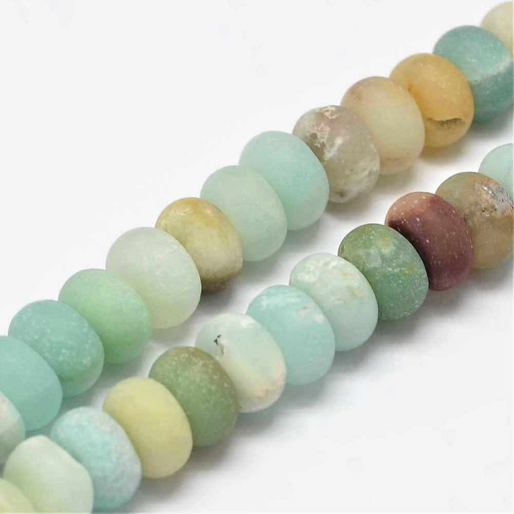 PandaHall Frosted Rondelle Natural Amazonite Beads Strands, 8x5mm, Hole: 1mm; about 79pcs/strand, 15.5" Amazonite Rondelle