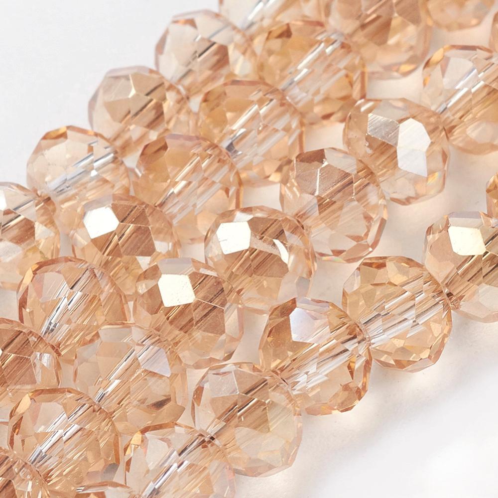 PandaHall Electroplate Glass Beads Strands, Faceted Rondelle, PaleGoldenrod, 6x4mm, Hole: 1mm; about 100pcs/strand, 18.1" Glass Rondelle...