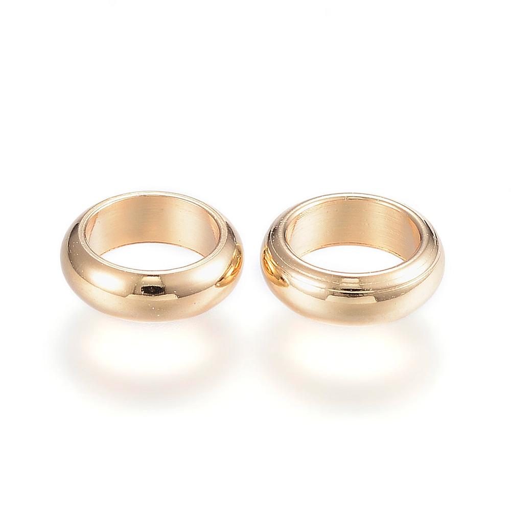 PandaHall 304 Stainless Steel Beads, Large Hole Beads, Rondelle, Golden, 7x2mm, Hole: 5mm Stainless Steel Rondelle