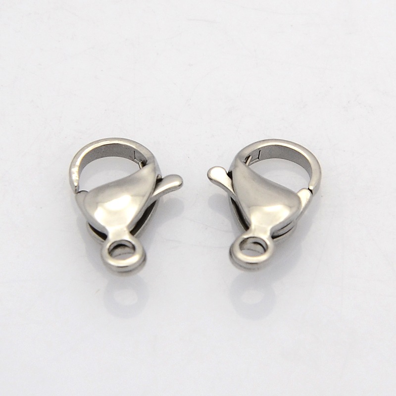 PandaHall 304 Stainless Steel Lobster Claw Clasps, Grade A, Stainless Steel Color, 13x8x4mm, Hole: 1.5mm Stainless Steel Others