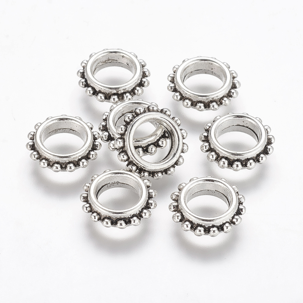 PandaHall Tibetan Silver Bead Spacers, Lead Free and Cadmium Free, Ring, Antique Silver, about 13.5mm in diameter, 4.5mm thick, hole: 7mm...