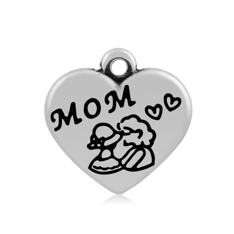 PandaHall Heart with Word Mom 316 Stainless Steel Pendants, Antique Silver, 16x16.5x4mm, Hole: 2mm Stainless Steel Heart