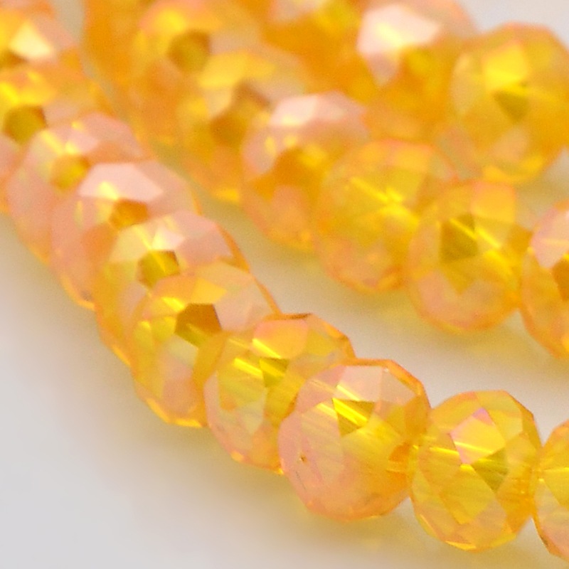 PandaHall AB Color Plated Faceted Rondelle Electroplate Glass Beads Strands, Orange, 6x4mm, Hole: 1mm; about 100pcs/strand, 18.1" Glass...