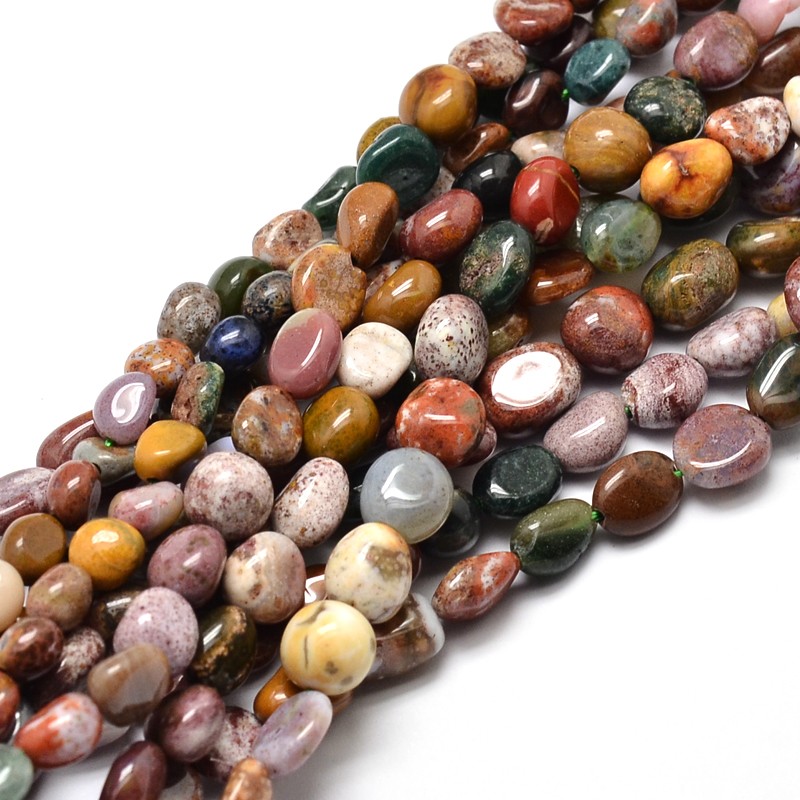 PandaHall Natural Ocean Jasper Nuggets Beads Strands, 5~10x6~7x3~7mm, hole: 1mm; about 14.9"~15.7" Ocean Jasper Nuggets
