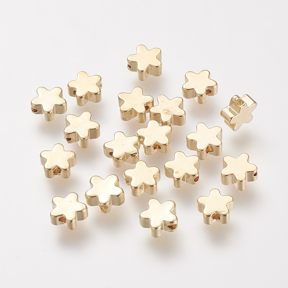 PandaHall Brass Beads, Real Gold Plated, Flower, 6x6x3mm, Hole: 1mm Brass Flower