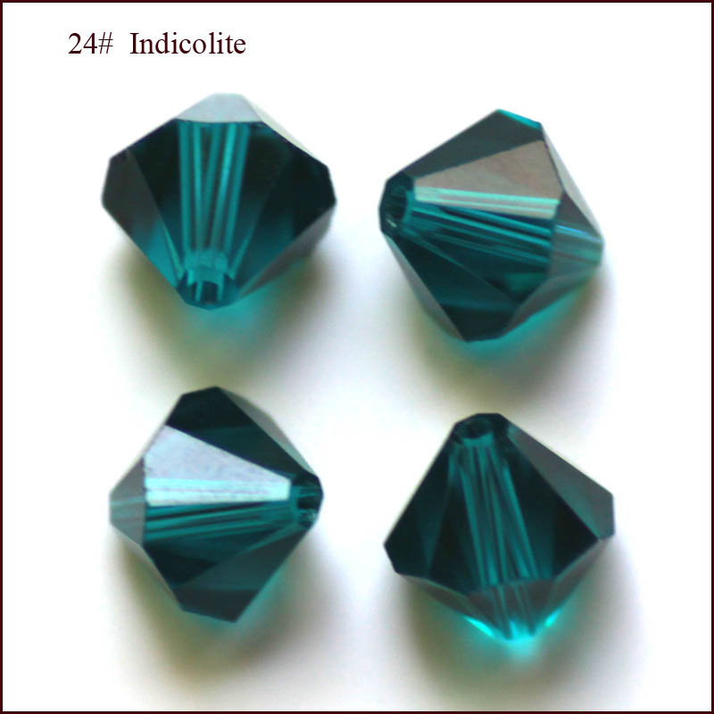 PandaHall Imitation Austrian Crystal Beads, Grade AAA, Faceted, Bicone, Teal, 4x4mm, Hole: 1mm Glass Bicone Cyan