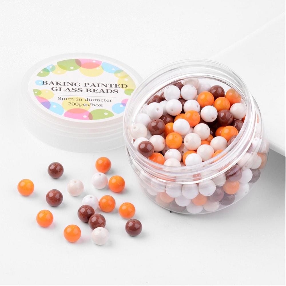 PandaHall Glass Bead Sets, Caramel Mix, Environmental, Baking Painted, Round, Dyed, Mixed Color, 8mm, Hole: 0.7~1.1mm; about 200pcs/box...