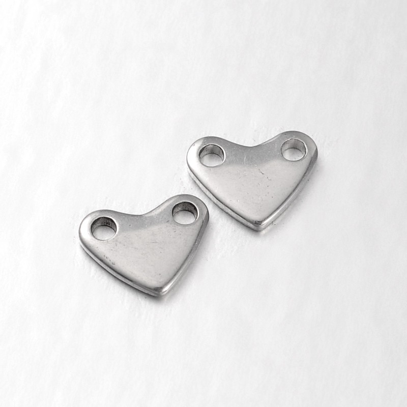 PandaHall Heart 304 Stainless Steel Links, Stainless Steel Color, 7x6x1mm, Hole: 0.5mm Stainless Steel Heart