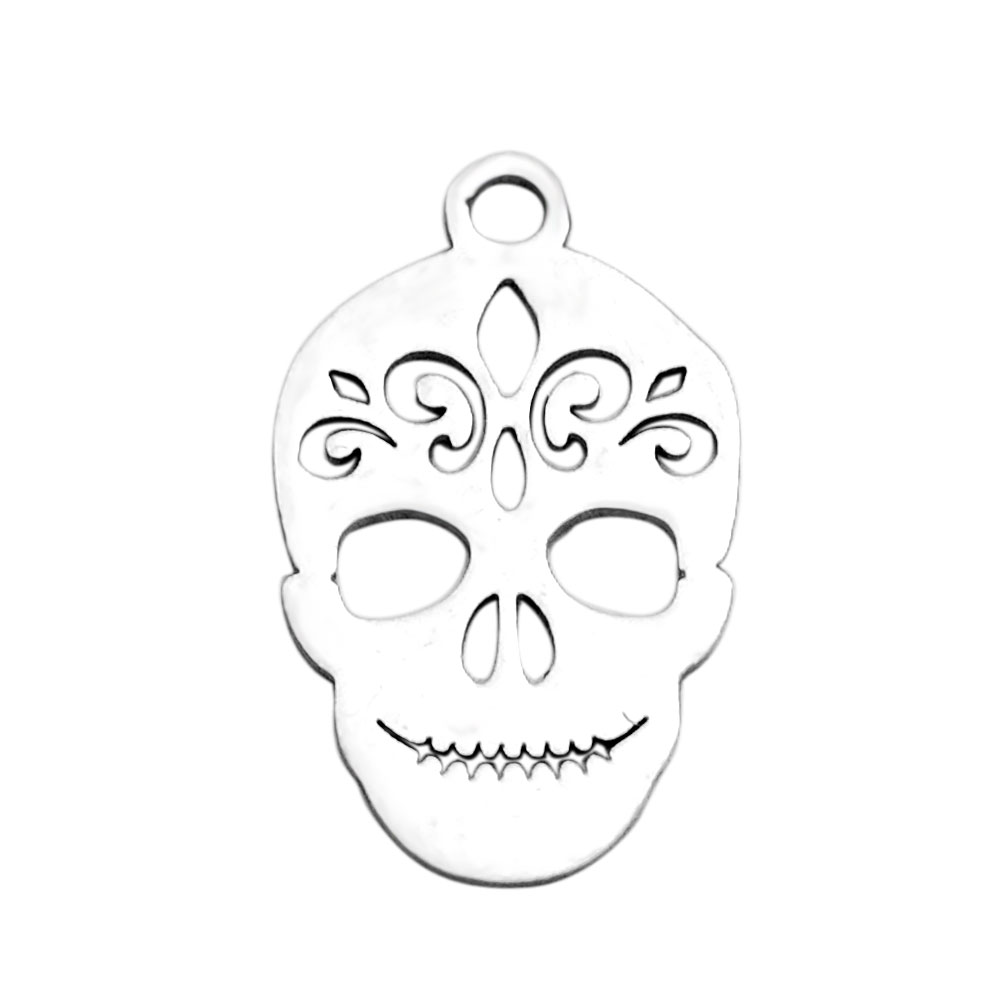 PandaHall 304 Stainless Steel Pendants, Skull, Stainless Steel Color, 18x10.4x1mm, Hole: 1.5mm Stainless Steel Skull