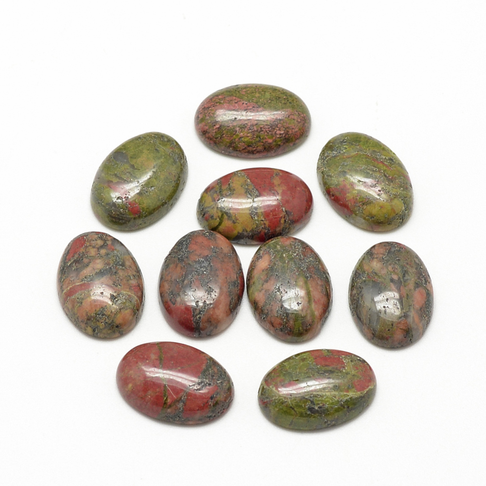 PandaHall Natural Unakite Cabochons, Oval, 18x13x5mm Unakite Oval