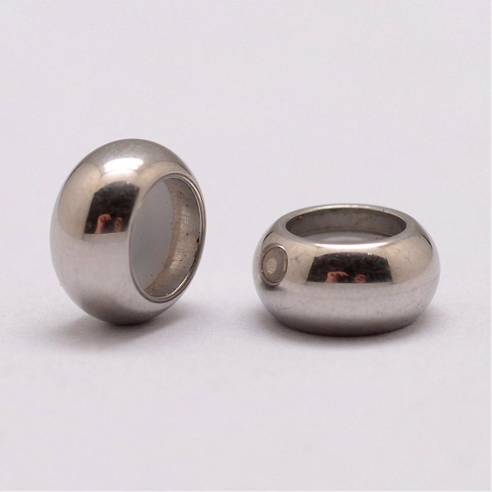 PandaHall 304 Stainless Steel Stopper European Beads, with Plastic Finding, Rondelle, Stainless Steel Color, 8x4mm, Hole: 4.5mm Stainless...
