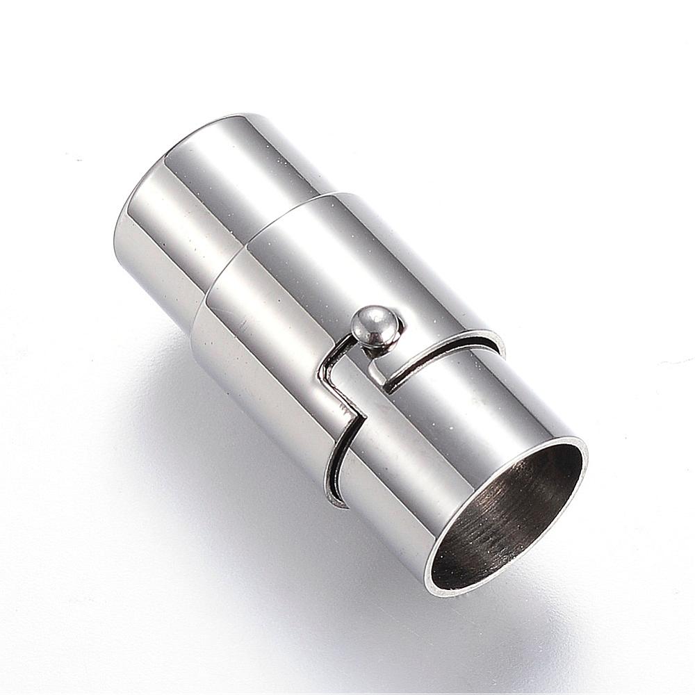 PandaHall 304 Stainless Steel Magnetic Clasps, Column, Stainless Steel Color, 21x10mm, Hole: 8mm Stainless Steel Column