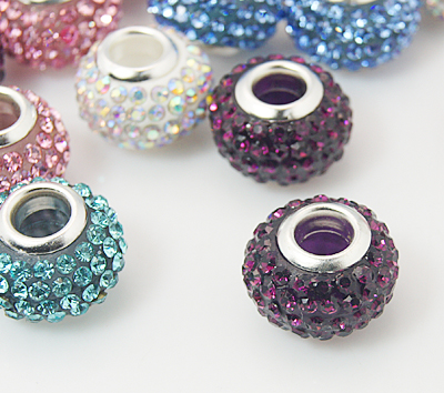 PandaHall Resin Rhinestone Beads, with Silver Color Brass Double Cores, Grade A, Rondelle, Mixed Color, 10x7mm, Hole: 2.5mm Resin+Rhinestone...