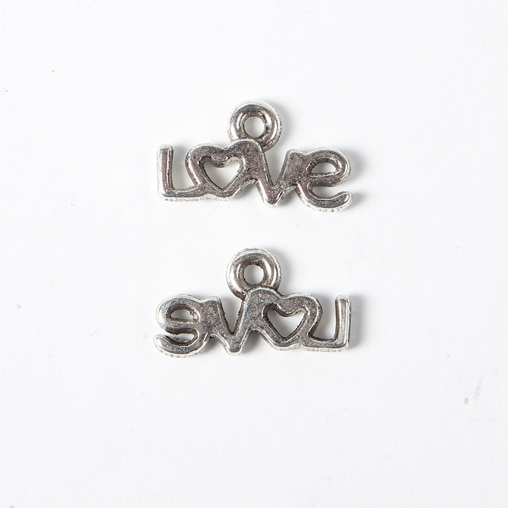 PandaHall Tibetan Silver Pendant, lOVE, Antique Silver, Lead Free and Cadmium Free, 6.5mm long, 12mm wide, 1.5mm thick, hole: 1mm Alloy Word