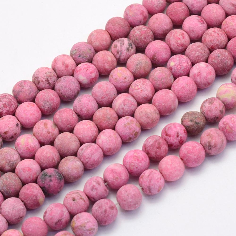 PandaHall Natural Crazy Agate Beads Strands, Round, Dyed & Heated, Frosted, HotPink, 8~8.5mm, Hole: 1mm; about 47pcs/strand, 14.9''(38cm)...