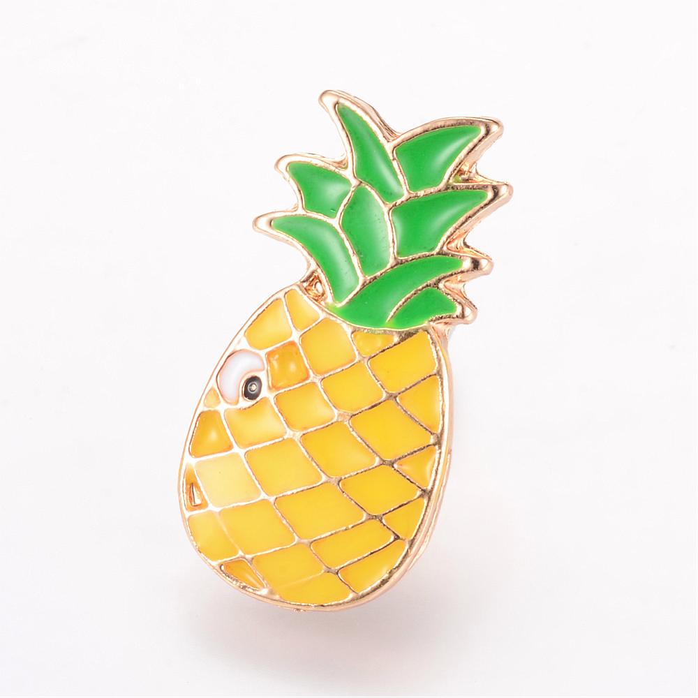 PandaHall Alloy Enamel Brooches, with Brass Finding, Pineapple, Light Gold, Gold, 24x12mm; Pin: 1.2mm Alloy Gold